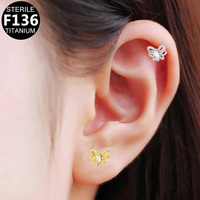 Getta Nouvelle Arrivée Titane Boucle d'Oreille Piercing Bijoux Papillon Mignon avec Fil Interne Zircon ASTM F136 Anneau à Lèvres pour Mariage