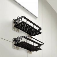 Étagère d'Angle YOTO Murale Autocollante Noire pour Douche, Support de Rangement pour Salle de Bain et Cuisine