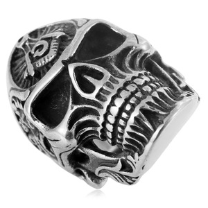 yunnique Stainless Steel <b>Skull</b> <b>Ring</b> Men's Silver Color Skeleton Design Fashion Jewelry Gift Occasion Geometric Pattern - Product Image 1
