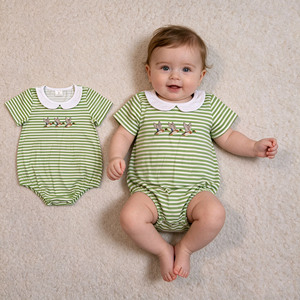 RTS Boutique Little Brother Mallard Ducks Embroidery Baby Clothes Wholesale Toddler Bubble Romper Newborn Baby Girls Bodysuit - Product Image 3