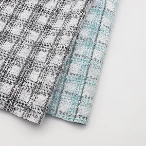 Chane-Stil individueller feiner Mantel Check Stoff 290 gsm 97,6% Polyester 0,9% Spandex 1,5% metallischer Tweed gestrickter Stoff für Damenkleidung