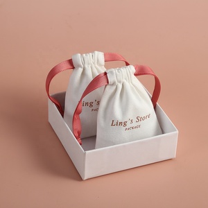 9x12cm Custom Logo Eco Friendly <b>Small</b> Christmas Gift Pouch Mini Drawstring Cotton Muslim <b>Bags</b> for Jewellery - Product Image 3