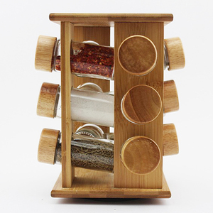 Étagère à épices rotative en bambou avec 12 bocaux - Product Image 6
