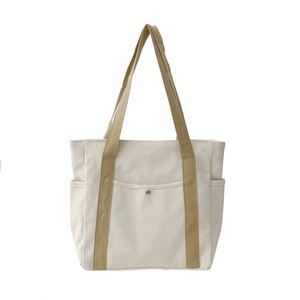 Sacs fourre-tout en toile de coton réutilisables pour les courses, avec logo personnalisé, nouveau style, avec poche et fermeture éclair, pour femmes et étudiantes - Product Image 1
