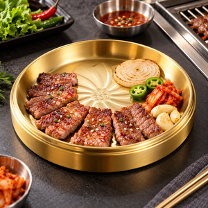 Assiette de service coréenne en acier inoxydable 304, ronde, dorée, pour viande, 20 cm, pour restaurant, hôtel, traiteur - Product Image 5