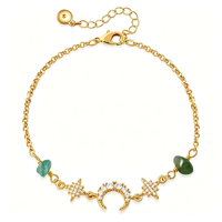 Bracelet à breloques tendance en alliage de cuivre plaqué or 18 carats, orné de zircone cubique et de pierres synthétiques, réglable et empilable, cadeau pour femme