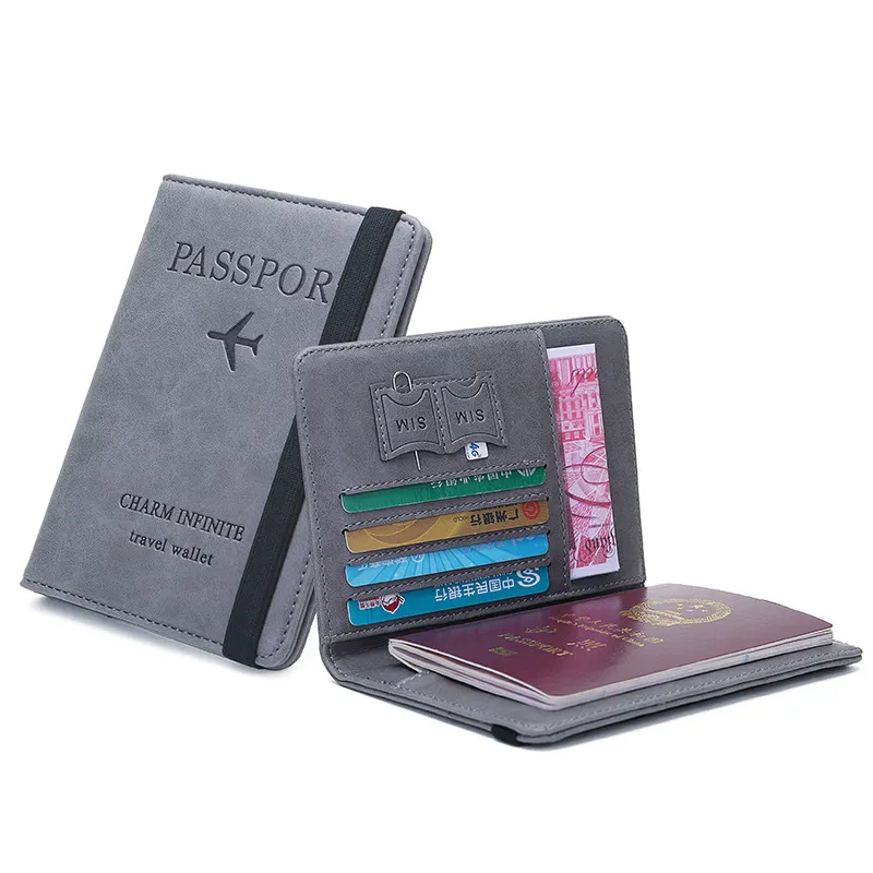 High quality Leather card wallet passport pouch, RFID Blocking passport holder