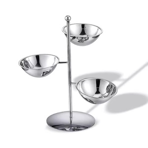 Nampan Sajian Camilan 2-4 Wadah dari Baja Anti Karat dengan Stand untuk Kacang, Permen, Buah, Saus Celup, Pesta, BBQ, Piknik, Set Portabel dan Dapat Ditumpuk - Product Image 2