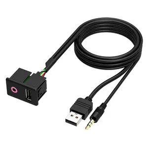 Car 1.5M Flush Mount Cable Autos 3.5mm USB AUX Headphone Male Jack Mounting Modified Socket for VW