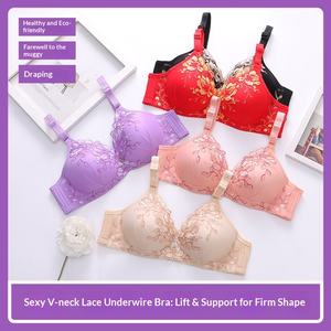 Soutien-gorge sans armatures pour femmes, fin, sexy, brodé de fleurs, respirant, en nylon, 3/4 de bonnet, dos nu, avec fermeture à trois crochets - Product Image 3