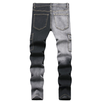 Jean Cargo Homme Bicolore en Denim Patchwork Asymétrique Coupe Slim Empilée Streetwear Noir Gris Vente en Gros OEM