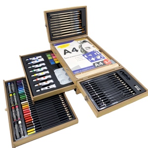 Listo para enviar Nuevo producto 85PCS Juego de Arte de dibujo y pintura para niños con caja de pino portátil