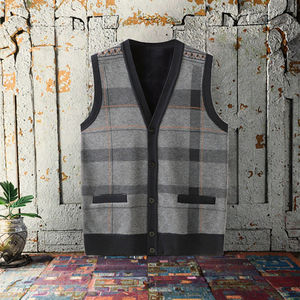 Nouvelle collection automne Xintong – <span class=keywords><strong>Gilet</strong></span> pull sans manches <span class=keywords><strong>en</strong></span> <span class=keywords><strong>maille</strong></span> à col <span class=keywords><strong>en</strong></span> V pour <span class=keywords><strong>homme</strong></span>, motif écossais, avec logo frontal, chaud et tendance - Product Image 4
