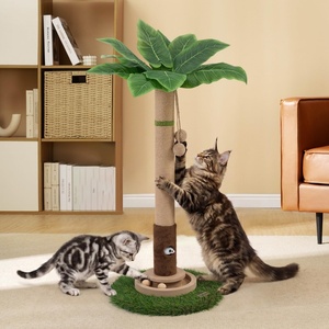 Wood Natural Sisal <b>Scratching</b> <b>Post</b>-Interactive Palm <b>Tree</b> Design Rotating Ball Toy Stable Vertical Scratcher Tower for <b>Cats</b> - Product Image 4