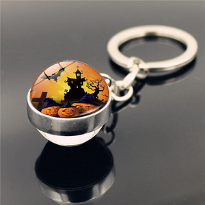 2022 New Black Cat Pumpkin Head Bat Jewelry Full Moon Double Sided Keychain Men Women Halloween Gift Fashion Accessories