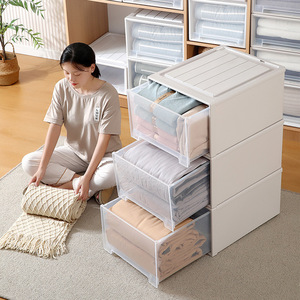Clothing Organizer <b>Plastic</b> Storage Drawer Rectangle Solid Color <b>Large</b> Capacity Household Standing Type YN2 - Product Image 1