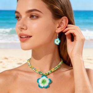 Conjunto <span class=keywords><strong>de</strong></span> Collar y Aretes con Flores Hawaianas, Aretes Colgantes <span class=keywords><strong>de</strong></span> Flores Bohemias para Mujer, Joyería <span class=keywords><strong>de</strong></span> Verano para Vacaciones en la Playa - Product Image 5