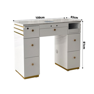 Table à ongles moderne, aspect marbre blanc, poste de travail de beauté, armoire avec tiroirs de rangement pour salon de manucure - Product Image 5