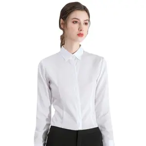 新款定制高优雅衬衫碎花女式素色白色衬衫长袖衬衫办公室女士工作服女衬衫