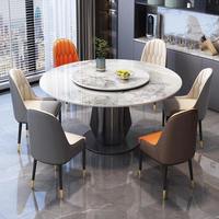 Ensemble de table à manger ronde moderne de luxe pour 6 personnes avec plateau en marbre, structure en bois, hauteur réglable pour hôtel, maison, bureau et salon