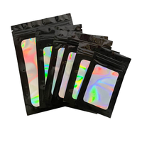 Sac à fermeture éclair hologramme à impression personnalisée pochette d'emballage de sachet holographique refermable anti-odeur mini sac à zip-lock avec fenêtre transparente
