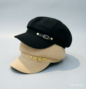 Chapeau octogonal pour femme avec boucle de ceinture, couleur unie, style peintre, décontracté, pour adultes, idéal pour l'automne et l'hiver - Product Image 1