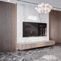 Meuble TV de rangement moderne nordique en MDF blanc, style Art déco classique en métal et frêne pour salle de divertissement