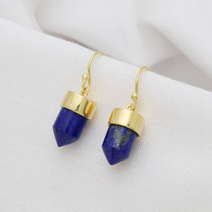 Boucles d'oreilles pendantes mignonnes en argent massif 925 avec pierre précieuse naturelle lapis-lazuli de haute qualité pour femmes et unisexe - Cadeau et bijoux de mariage - Product Image 2