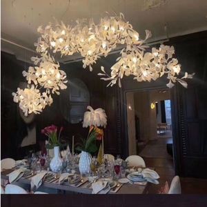 Lustre créatif en forme de feuille de fleur blanche fantaisie, décoration de mariage, salon, salle à manger, luminaire suspendu, vente chaude - Product Image 1
