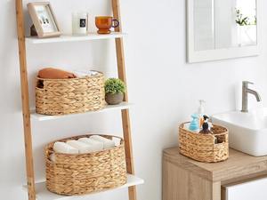 Grands paniers de rangement ronds en osier avec poignées pour cuisine, salle de bain et armoire - Paniers tissés à la main pour outils et étagères - Product Image 2