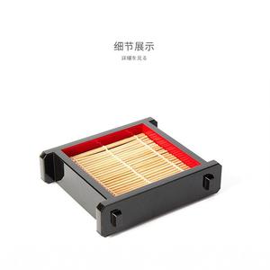 Japanese Sushi And Cold Noodle Serving Dish Rectangular Bamboo <b>Tray</b> With Red Lining For Restaurant Use - Product Image 3