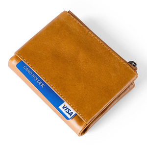 Portafoglio corto titolare della carta porta carte di credito rifornimento della fabbrica RFID portafoglio di lusso genuino per uomo cerniera marrone chiaro e marrone scuro - Product Image 6