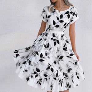 Vestido Midi Escalonado Otoño 2025 - Estampado Botánico y Escote Tipo Resort |   Transición de Temporada en el Núcleo Costero - Product Image 4