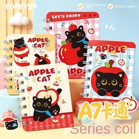Carnet de notes portable A7 personnalisé avec logo, motif chat pomme, reliure piquée, idéal pour les élèves du primaire et comme cadeau de maternelle