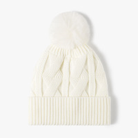 Bonnet d'hiver chaud en fausse fourrure avec pompon, bonnet de ski chaud avec tête de mort, bonnet d'hiver avec pompon en tricot câblé, logo personnalisé