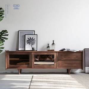Mueble de TV de madera maciza nórdica Yongwei, color nogal, unidad de almacenamiento multifuncional para apartamentos pequeños - Product Image 1