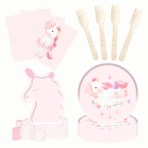 Articles de fête sur le thème de la licorne DAMAI pour filles, assiettes en papier roses, gobelets, guirlande, vaisselle jetable pour fête - Product Image 1