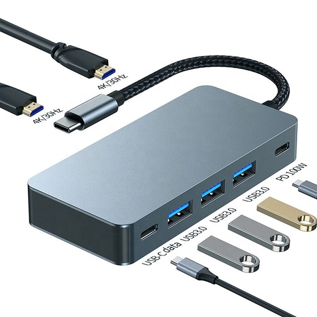 Xput 7 in 1 Multiport USB C Docking Station With Dual 4K HDMI Output USB3.0 Data Port 100W PD Fast Charging Type C Expansion Hub