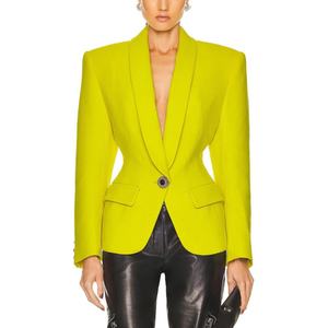 New Design Wide Padded Shoulder Over Size Blazer Jacket With Waist Shape <b>Shawl</b> Lapel Single Button Casual Blazer for Women - Product Image 1