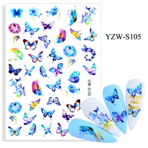 Красочные наклейки для ногтей с бабочками и цветами, синие Красочные Водные татуировки для маникюра, слайдер для дизайна ногтей, Декор