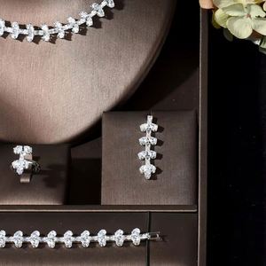 HIBRIDE classique feuille Design AAA cubique zircone pendentif Dubai ensemble de bijoux femmes collier de mariée boucle d'oreille pour les cadeaux de mariage N-351 - Product Image 3