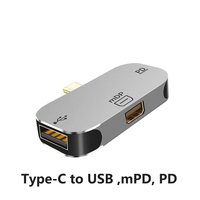 Hub USB Mini PD Female ke Type C Male Multi Port dengan Cangkang Alloy Terbaru, Ekstensi HDMI, Sinkronisasi Data PD, Transfer Ekstensi untuk Laptop