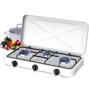 Table de cuisson de camping extérieure portable, cuisinière à gaz à 3 plaques de cuisson avec couvercle, cuisinière de comptoir de cuisine domestique, 2022