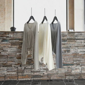 Laid-back Batwing-sleeve V-neck Knit <b>Sweater</b> Autumn/winter Long-sleeve Oversized Pullover Solid - Product Image 2