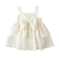 Robe d'été personnalisée pour bébés filles, style barboteuse sans manches, couleur champagne, avec couche extérieure en tulle scintillant en fibre de polyester