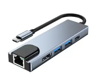 5-in-1 USB C adaptörü, 4K 1080P/VGA/USB C şarj, 2 USB 3.0, SD/TF kart okuyucu