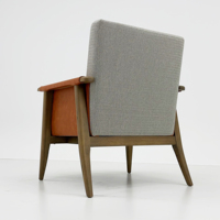 Fauteuil d'appoint moderne de luxe bicolore en tissu avec accoudoirs en cuir, structure en bois massif, écologique, pour salon, hôtel, appartement