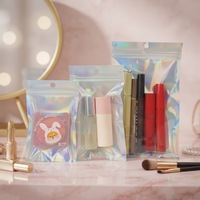 Toptan Lazer Holografik 3 Taraflı Kilitli Fermuarlı Pencereli Ziplock Plastik Poşetler Atıştırmalık Esnek Ambalaj Poşeti