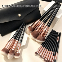 Ensemble de pinceaux de maquillage Beauty Planet Private Label, 15 pièces, fibres synthétiques de qualité supérieure, fond de teint rose et noir