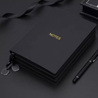Libreta Personalizada A5 de Cuero PU Negro, Cuaderno Minimalista de Papel Grueso, Agenda de Negocios, Marcador con Colgante Metálico, Diario, Regalo
